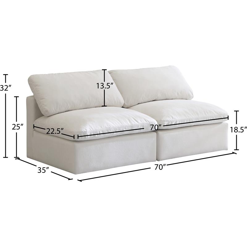 Meridian Furniture Plush Standard Cream Velvet Modular Armless Sofa