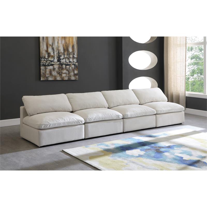 Meridian Furniture Plush Standard Cream Velvet Modular Armless Sofa