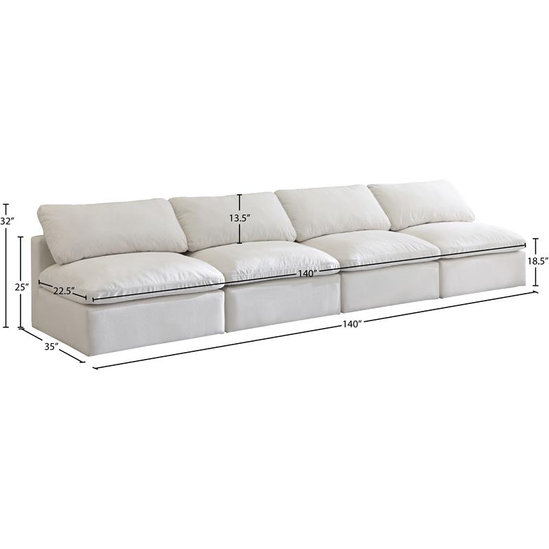 Meridian Furniture Plush Standard Cream Velvet Modular Armless Sofa
