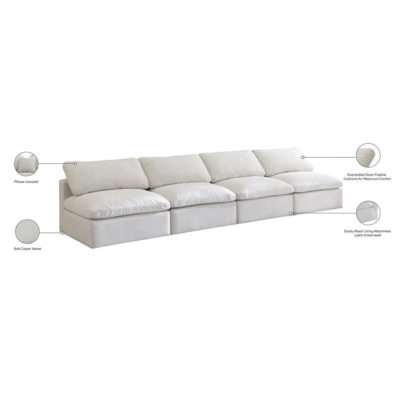 Meridian Furniture Plush Standard Cream Velvet Modular Armless Sofa