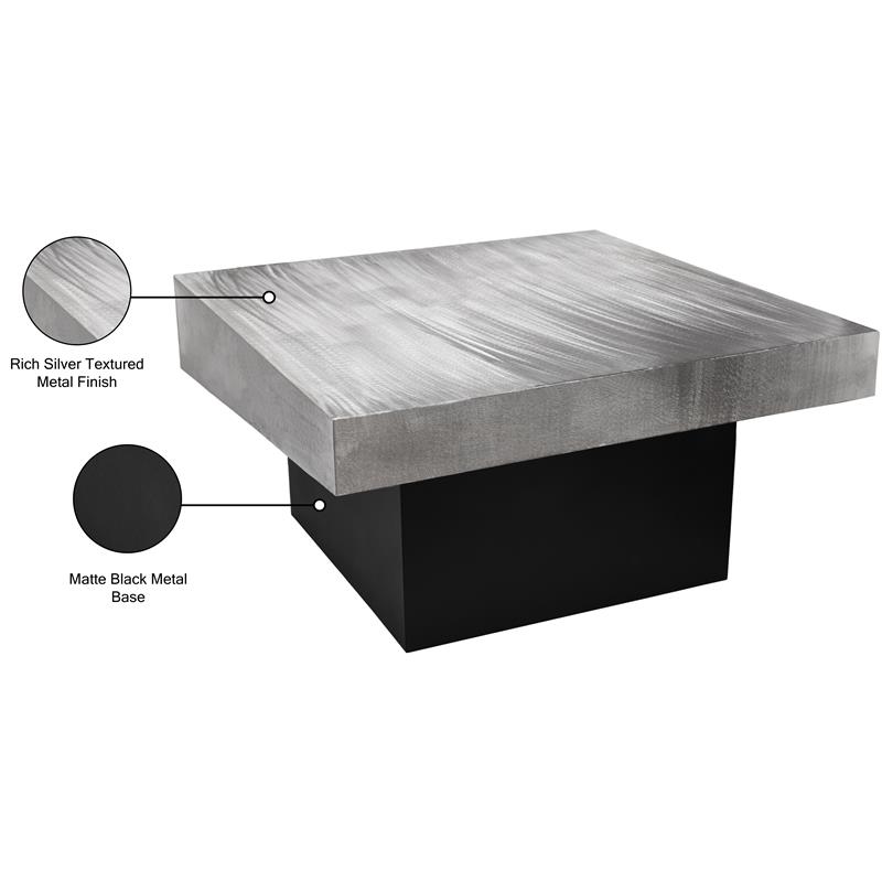 Meridian Furniture Palladium Textured Metal Coffee Table in Chrome