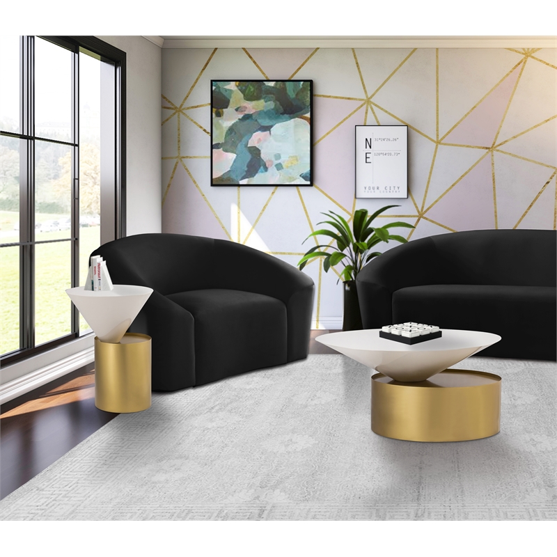Meridian Furniture Damon White Metal Top End Table with Brushed Brass Metal Base