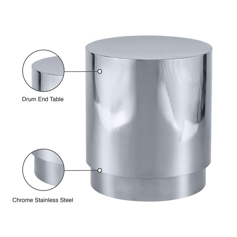 Meridian Furniture Jazzy Silver Chrome Stainless Steel Drum End Table