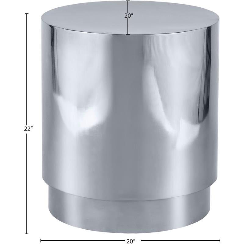 Meridian Furniture Jazzy Silver Chrome Stainless Steel Drum End Table