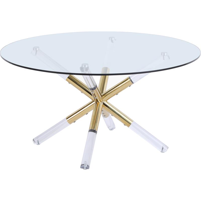 Meridian Furniture Mercury Acrylic and Gold Metal Glass Top Coffee Table