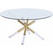 Meridian Furniture Mercury Acrylic and Gold Metal Glass Top Coffee Table