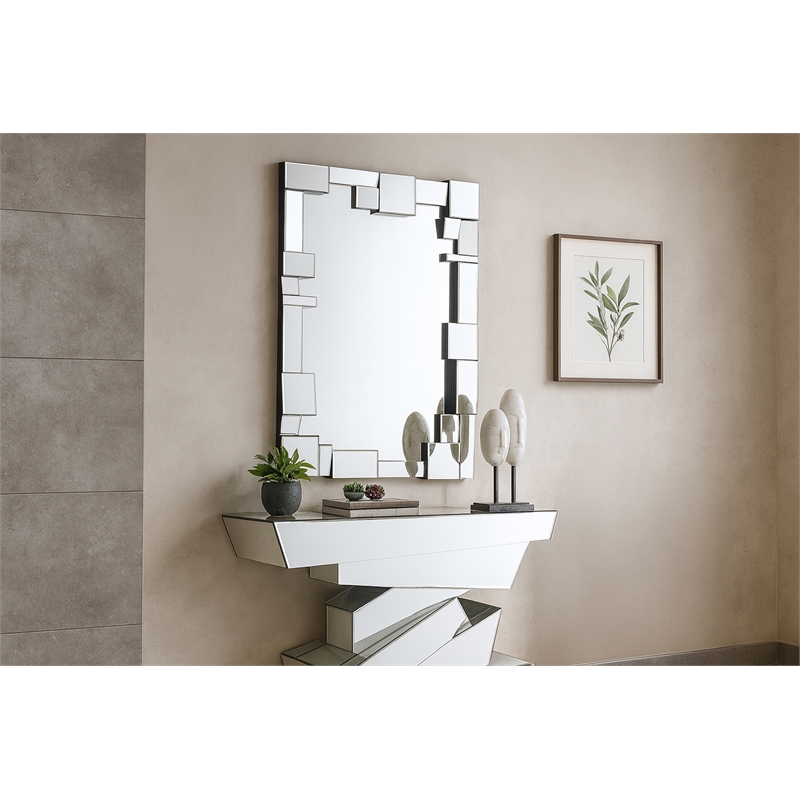 Meridian Furniture Jade Glass/Engineered Wood Staggered Geometric Accent Mirror