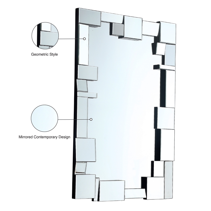 Meridian Furniture Jade Glass/Engineered Wood Staggered Geometric Accent Mirror