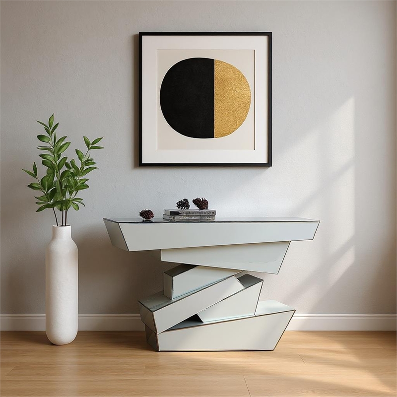 Meridian Furniture Jade Mirrored Geometric Designed Console Table