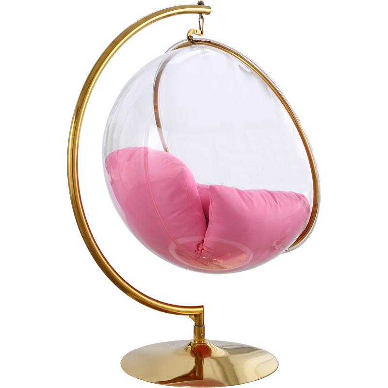 Meridian Furniture Luna Pink Fabric Acrylic and Metal Swing Bubble Accent Chair