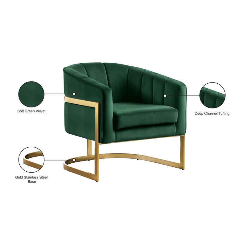 Meridian Furniture Carter Green Velvet Accent Chair with Stainless Steel Base