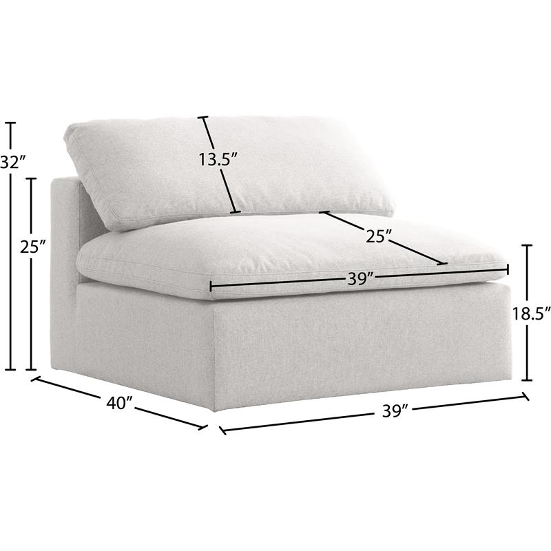 Meridian Furniture Serene Cream Durable Linen Fabric Deluxe Armless Chair