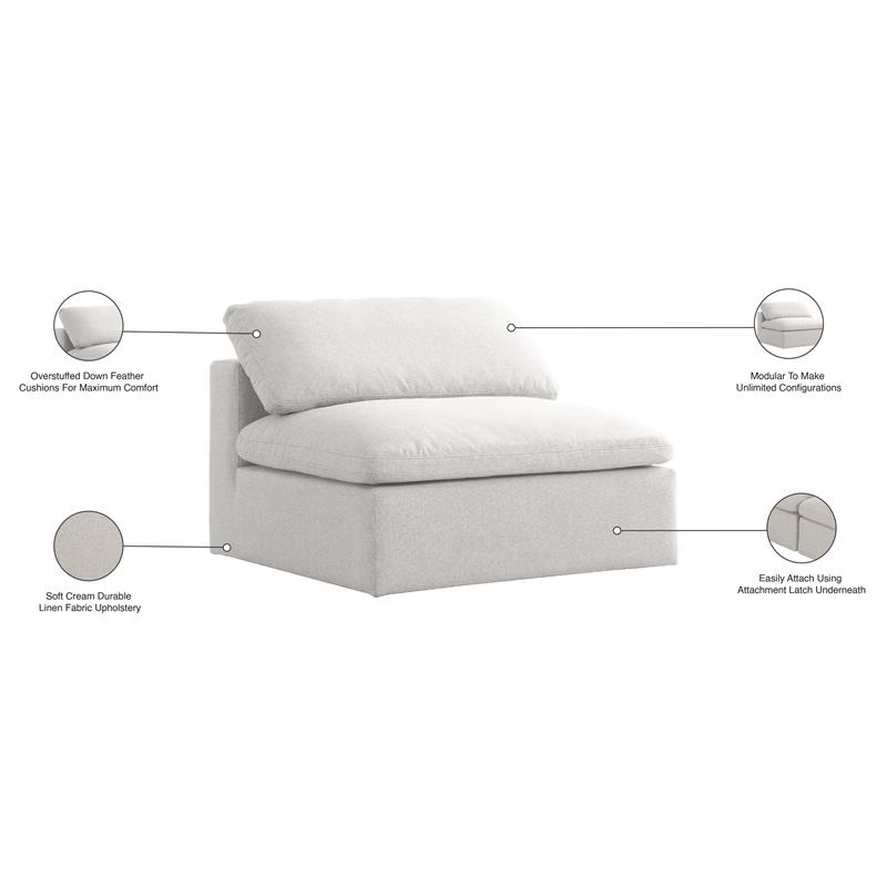Meridian Furniture Serene Cream Durable Linen Fabric Deluxe Armless Chair