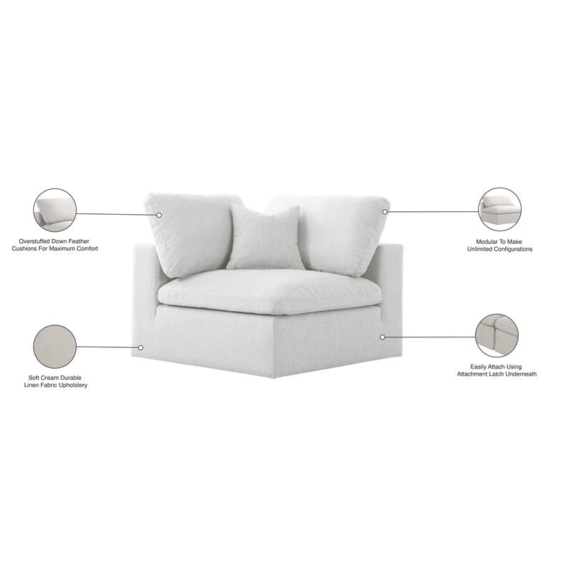 Meridian Furniture Serene Durable Linen Fabric Deluxe Corner Chair in Cream