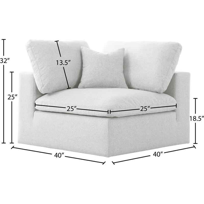 Meridian Furniture Serene Durable Linen Fabric Deluxe Corner Chair in Cream