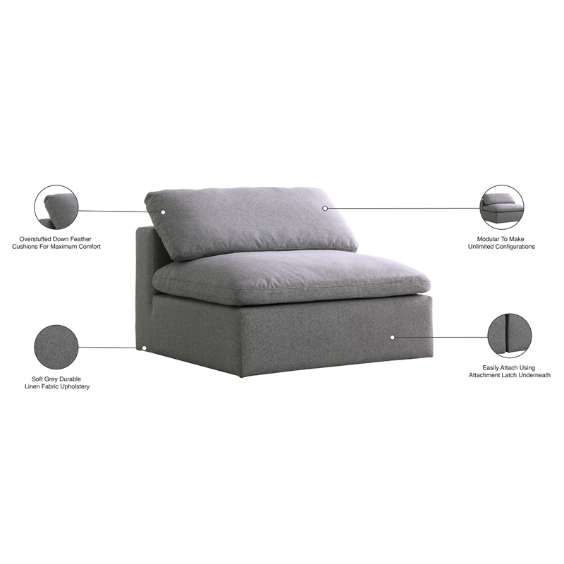 Meridian Furniture Serene Gray Durable Linen Fabric Deluxe Armless Chair