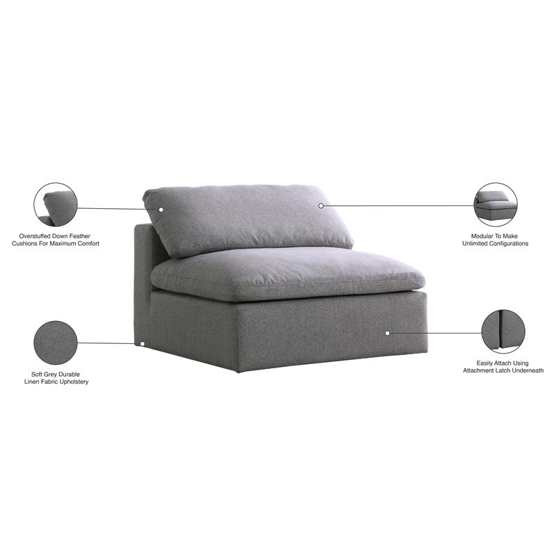 Meridian Furniture Serene Gray Durable Linen Fabric Deluxe Armless Chair