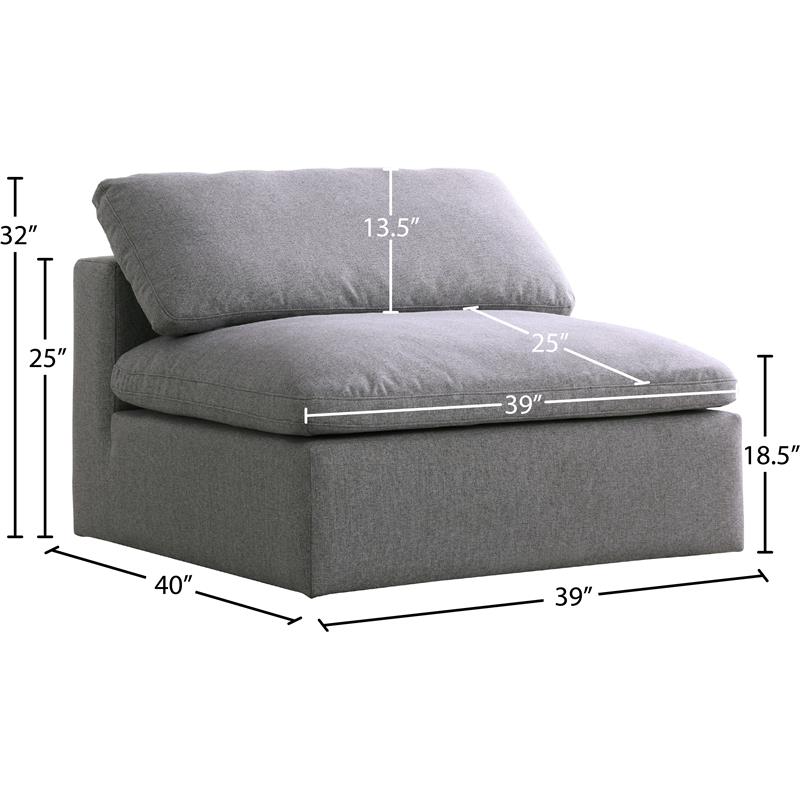 Meridian Furniture Serene Gray Durable Linen Fabric Deluxe Armless Chair