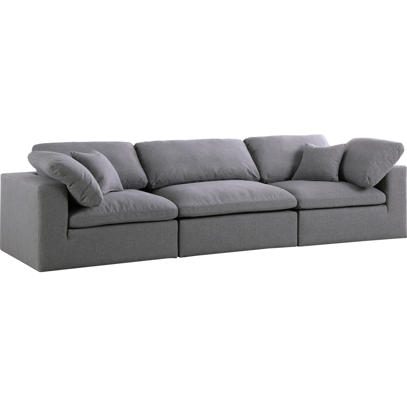 Meridian Furniture Serene Linen Fabric Deluxe Modular Sofa w/Pillows in Gray