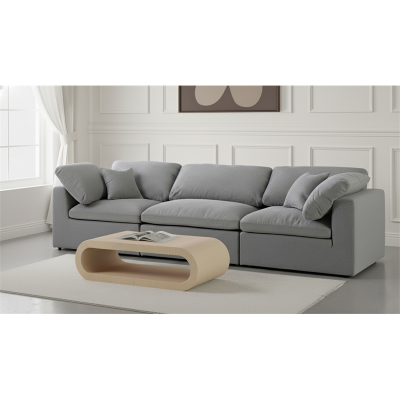 Meridian Furniture Serene Linen Fabric Deluxe Modular Sofa w/Pillows in Gray