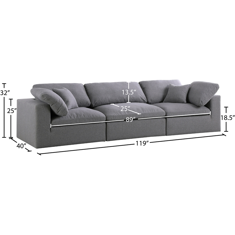 Meridian Furniture Serene Linen Fabric Deluxe Modular Sofa w/Pillows in Gray