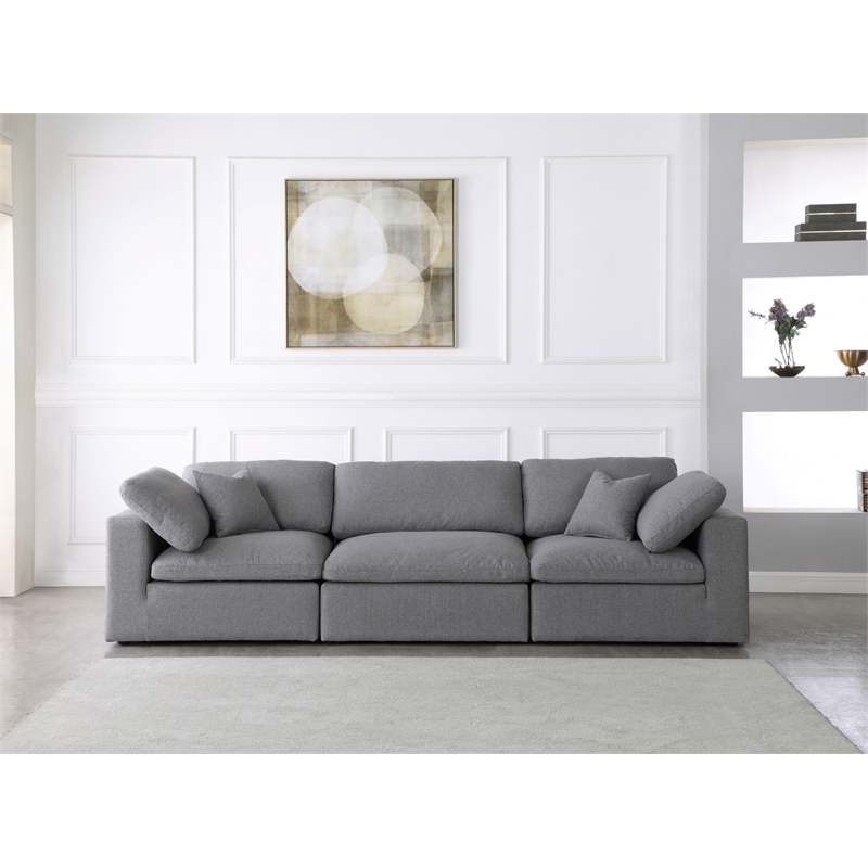 Meridian Furniture Serene Linen Fabric Deluxe Modular Sofa w/Pillows in Gray