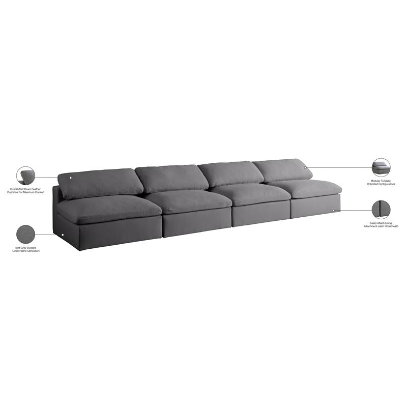 Meridian Furniture Serene Deluxe Gray Linen Fabric Modular Armless Sofa