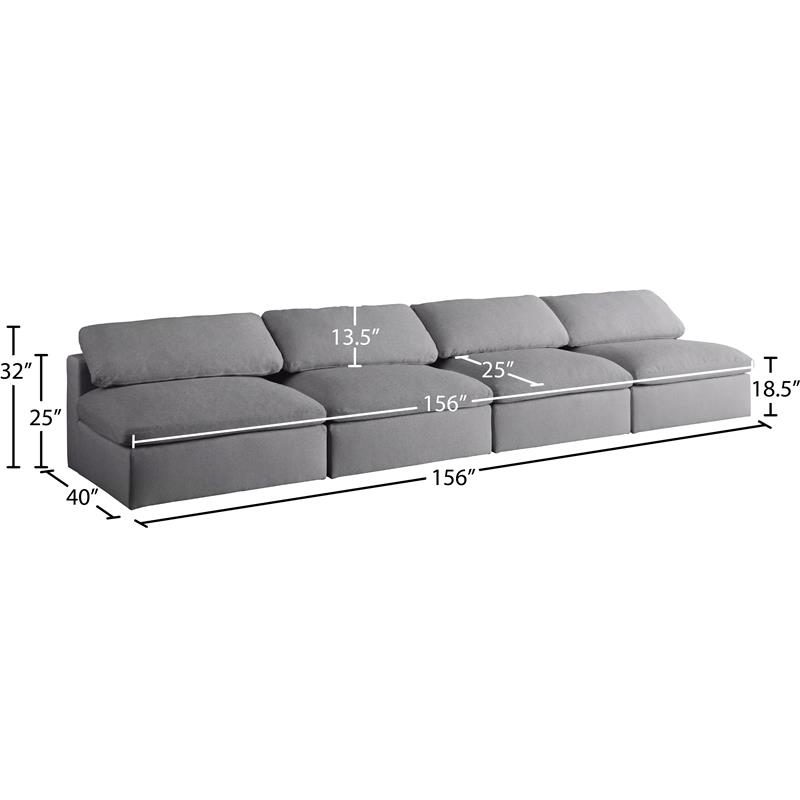 Meridian Furniture Serene Deluxe Gray Linen Fabric Modular Armless Sofa