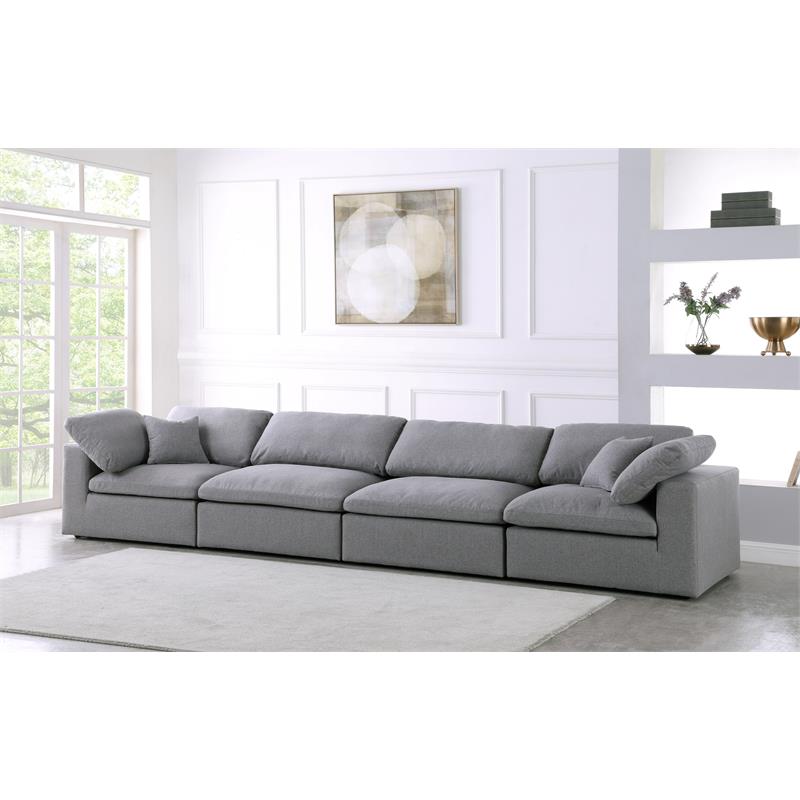 Meridian Furniture Serene Gray Durable Linen Fabric Deluxe Modular Sofa