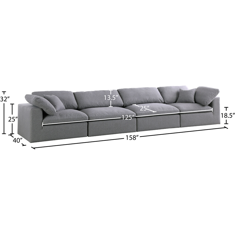 Meridian Furniture Serene Gray Durable Linen Fabric Deluxe Modular Sofa