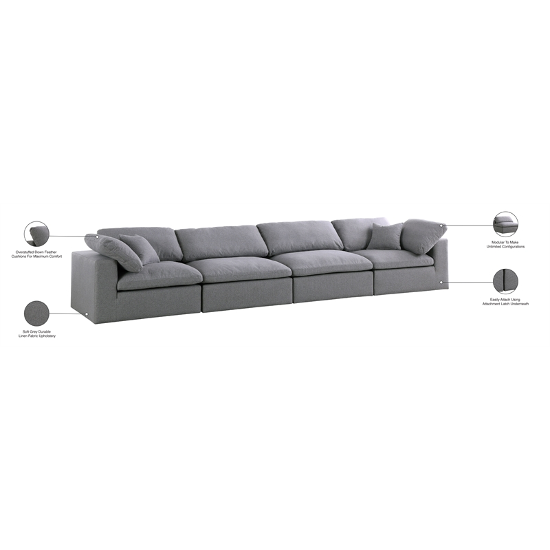 Meridian Furniture Serene Gray Durable Linen Fabric Deluxe Modular Sofa
