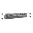 Meridian Furniture Serene Gray Durable Linen Fabric Deluxe Modular Sofa