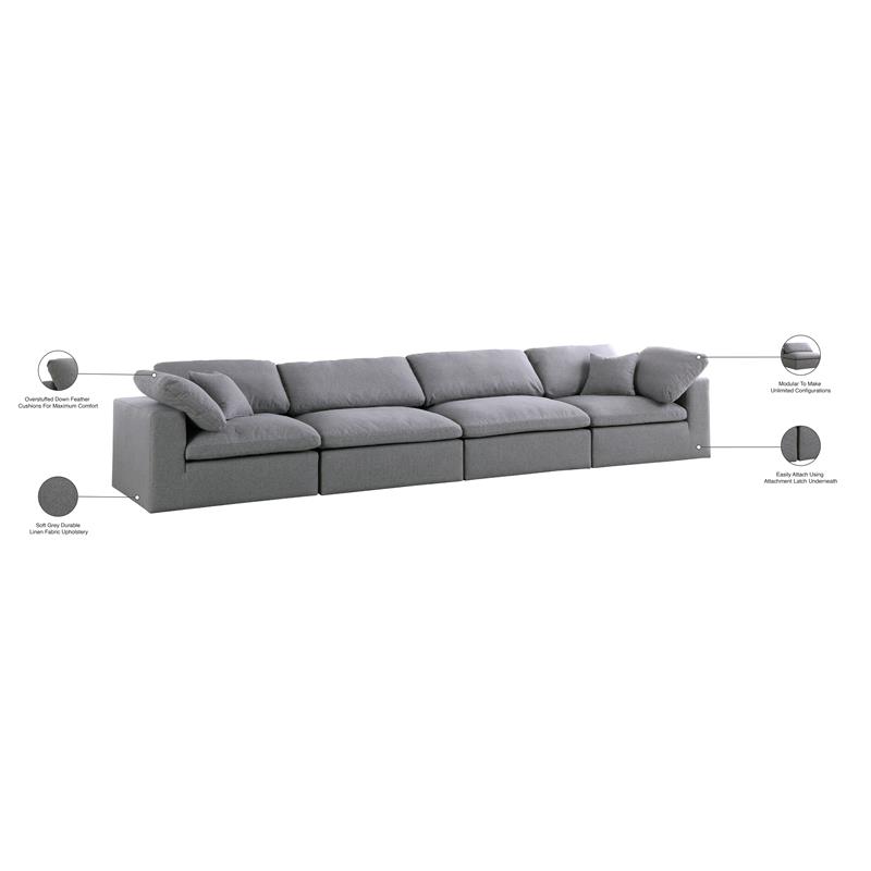 Meridian Furniture Serene Gray Durable Linen Fabric Deluxe Modular Sofa