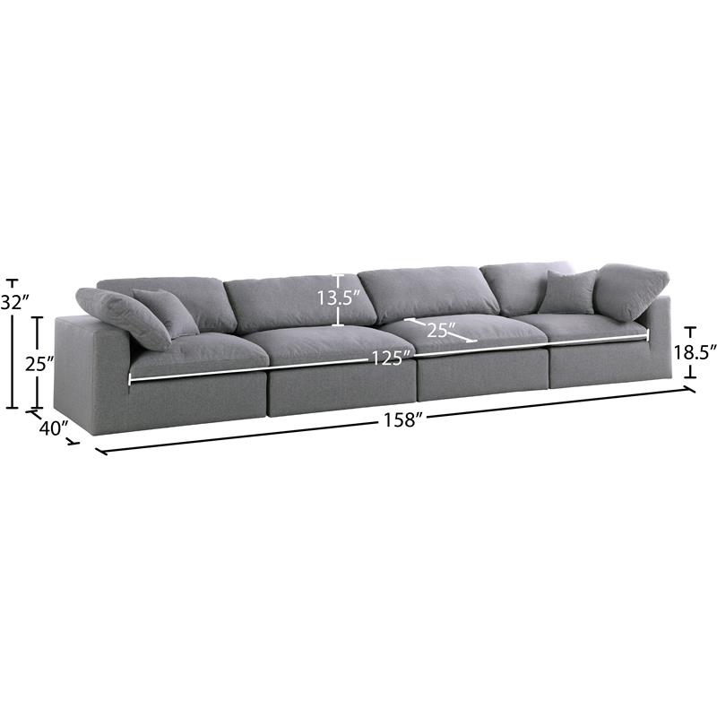 Meridian Furniture Serene Gray Durable Linen Fabric Deluxe Modular Sofa