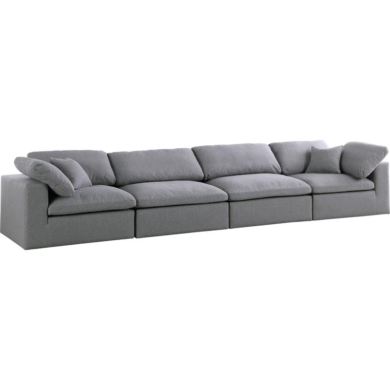 Meridian Furniture Serene Gray Durable Linen Fabric Deluxe Modular Sofa