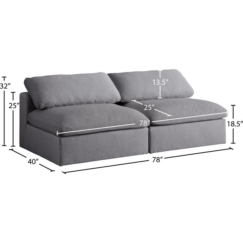 Meridian Furniture Serene Deluxe Gray Linen Fabric Modular Armless Sofa