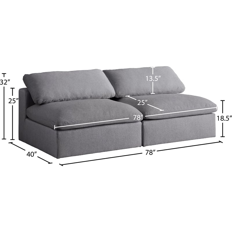 Meridian Furniture Serene Deluxe Gray Linen Fabric Modular Armless Sofa