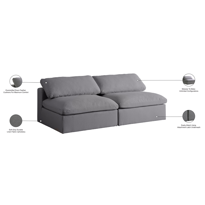 Meridian Furniture Serene Deluxe Gray Linen Fabric Modular Armless Sofa