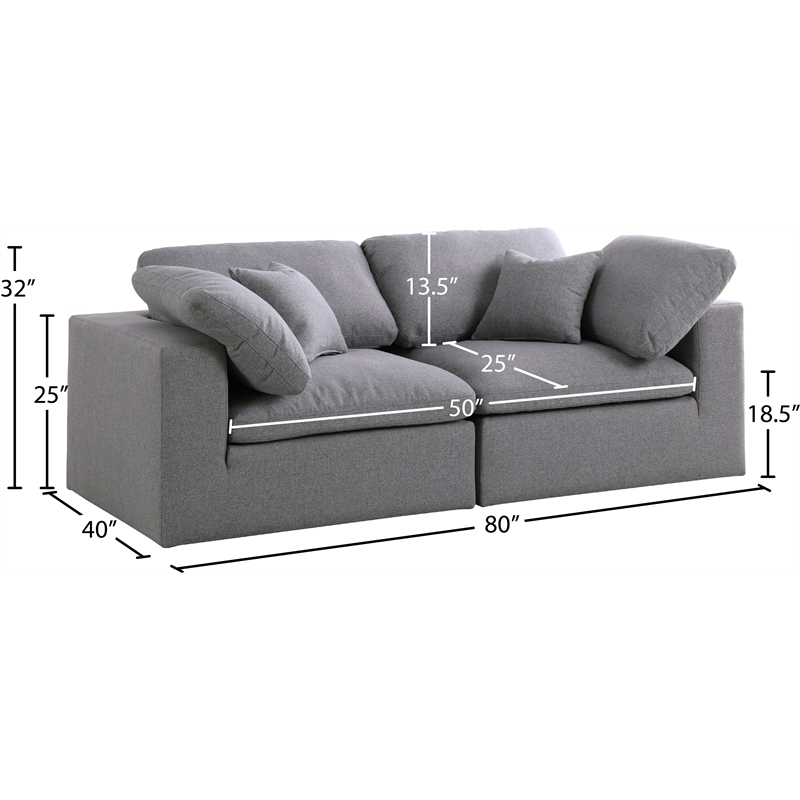 Meridian Furniture Serene Gray Durable Linen Fabric Deluxe Modular Sofa
