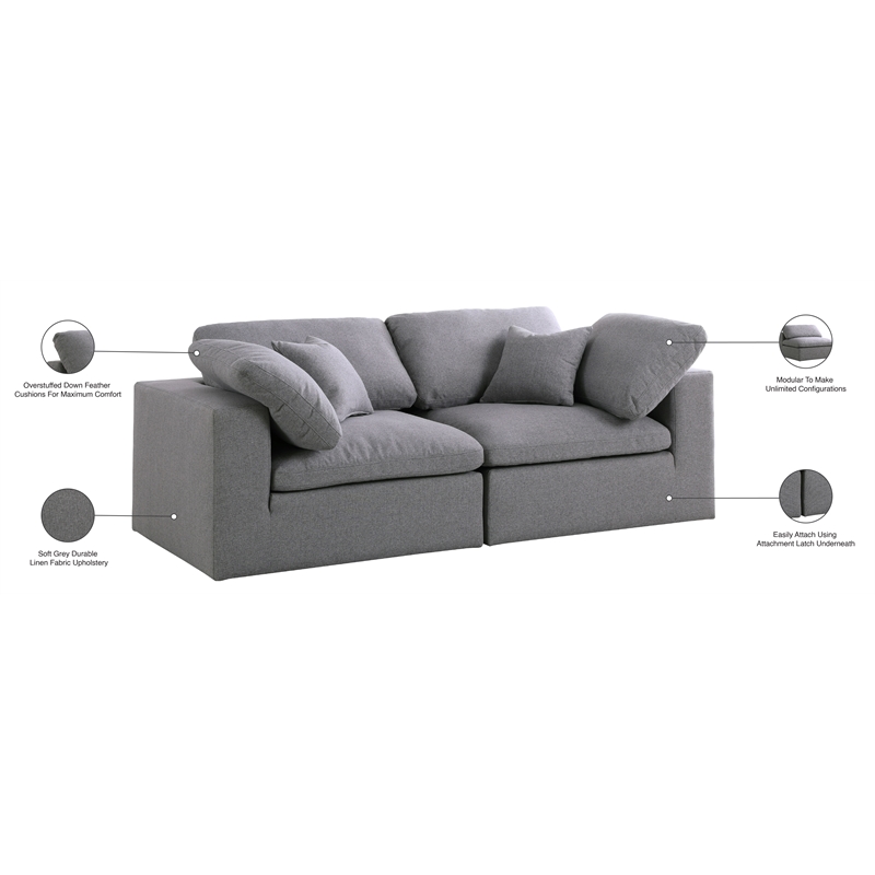 Meridian Furniture Serene Gray Durable Linen Fabric Deluxe Modular Sofa