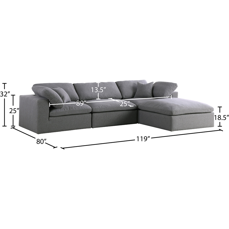 Meridian Furniture Serene Gray Durable Linen Fabric Modular Sectional