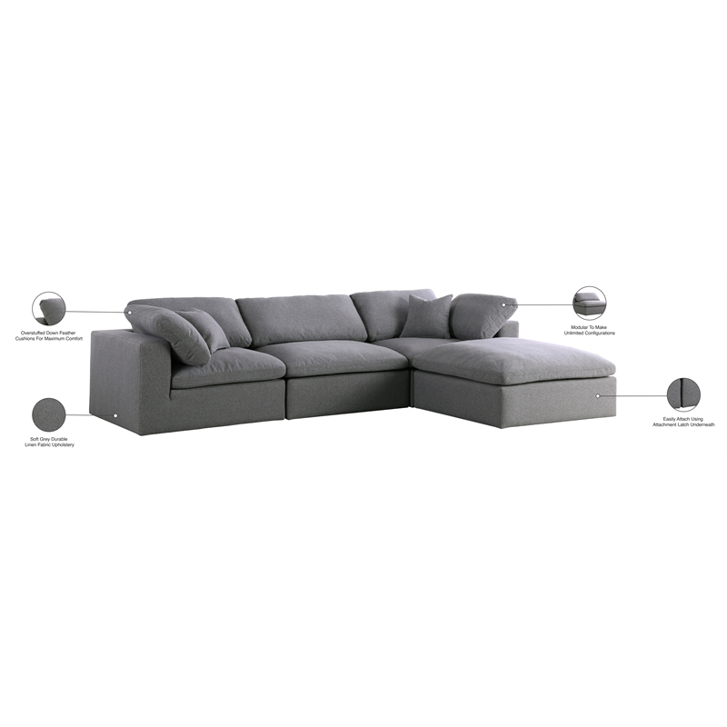 Meridian Furniture Serene Gray Durable Linen Fabric Modular Sectional