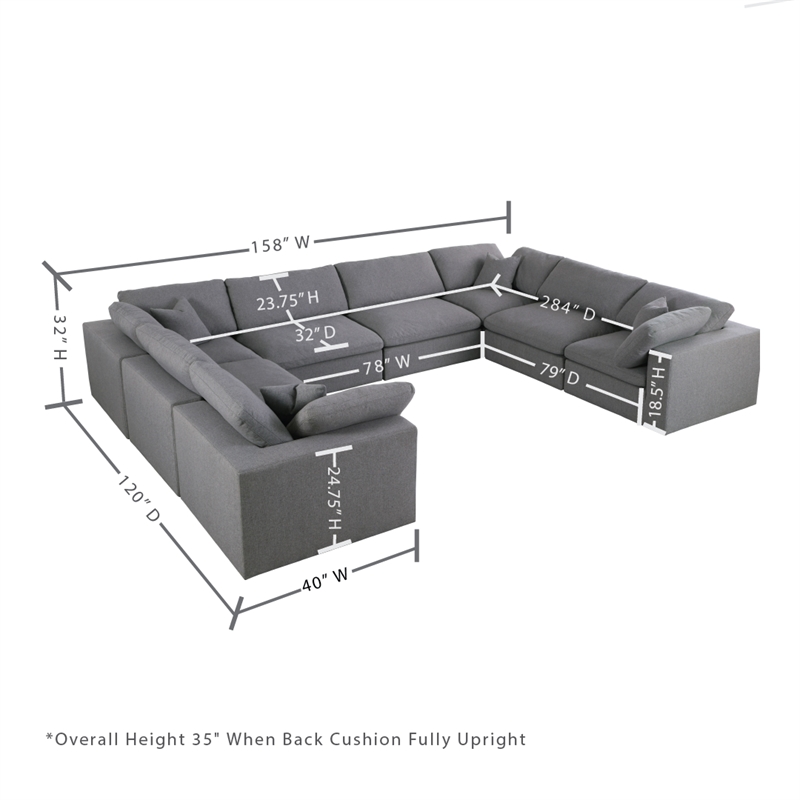 Meridian Furniture Serene Gray Durable Linen Fabric Modular Sectional