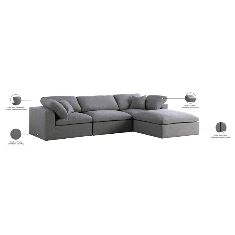 Meridian Furniture Serene Gray Durable Linen Fabric Modular Sectional