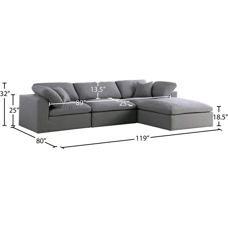 Meridian Furniture Serene Gray Durable Linen Fabric Modular Sectional