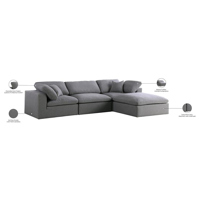 Meridian Furniture Serene Gray Durable Linen Fabric Modular Sectional