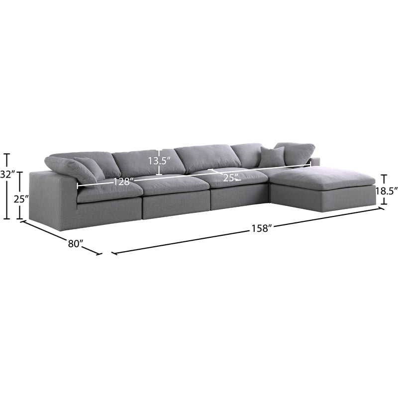 Meridian Furniture Serene Gray Durable Linen Fabric Modular Sectional