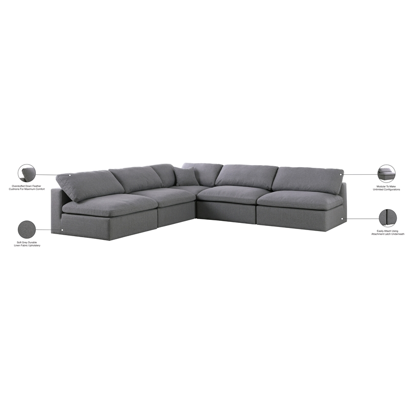 Meridian Furniture Serene Gray Durable Linen Fabric Modular Sectional
