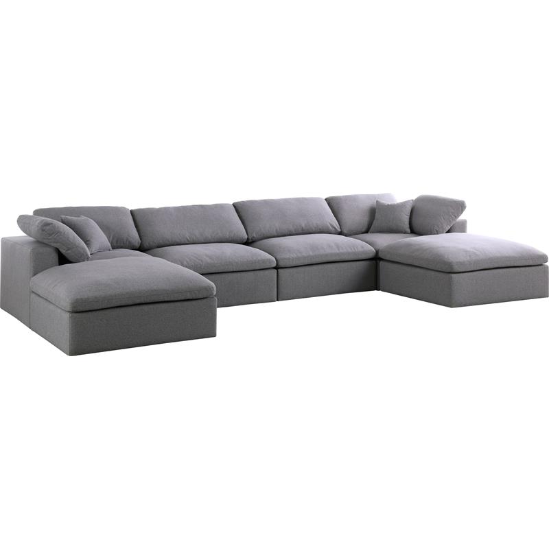 Meridian Furniture Serene Gray Durable Linen Fabric Modular Sectional