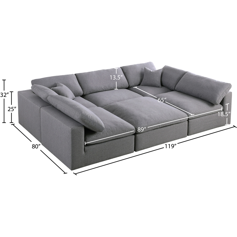 Meridian Furniture Serene Gray Durable Linen Fabric Modular Sectional